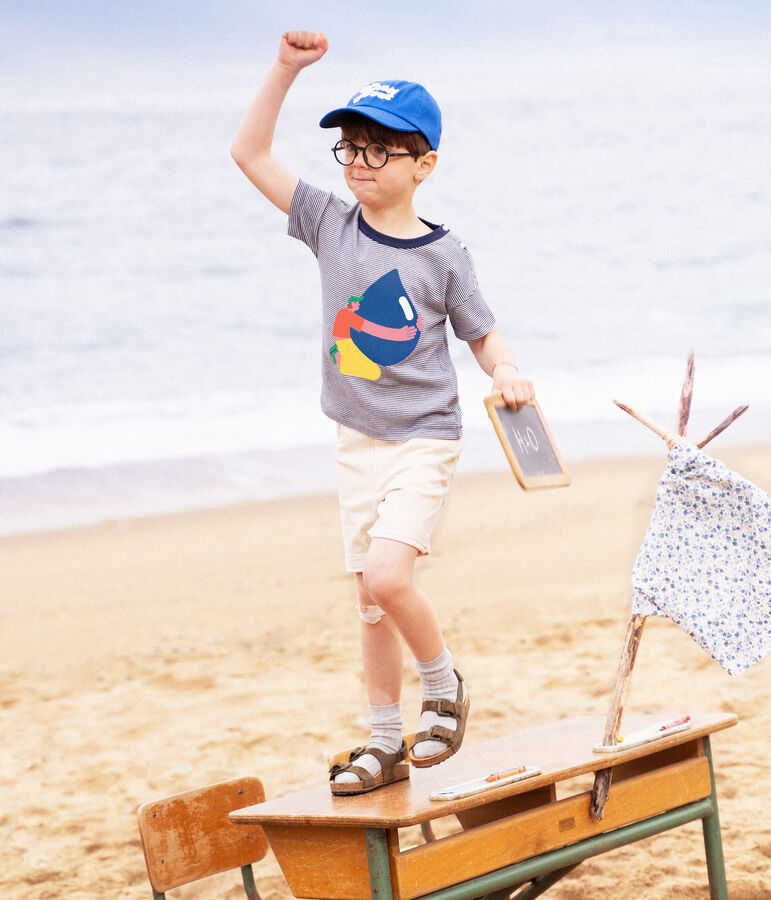 Jungen-T-Shirt Petit Bateau &times; Water Family blau MEDIEVAL/weiss MARSHMALLOW