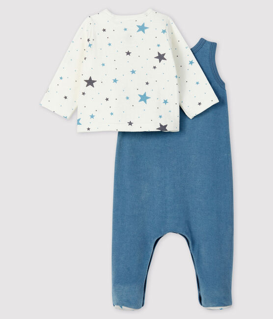 Baby-Zweiteiler aus Velours mit blauen Sternen gelb TEMPETE/weiss MULTICO