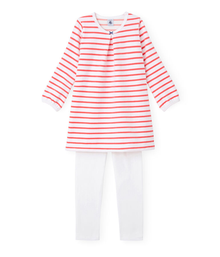 Chemise de nuit fille &agrave; rayure marini&egrave;re et son legging weiss/rosa