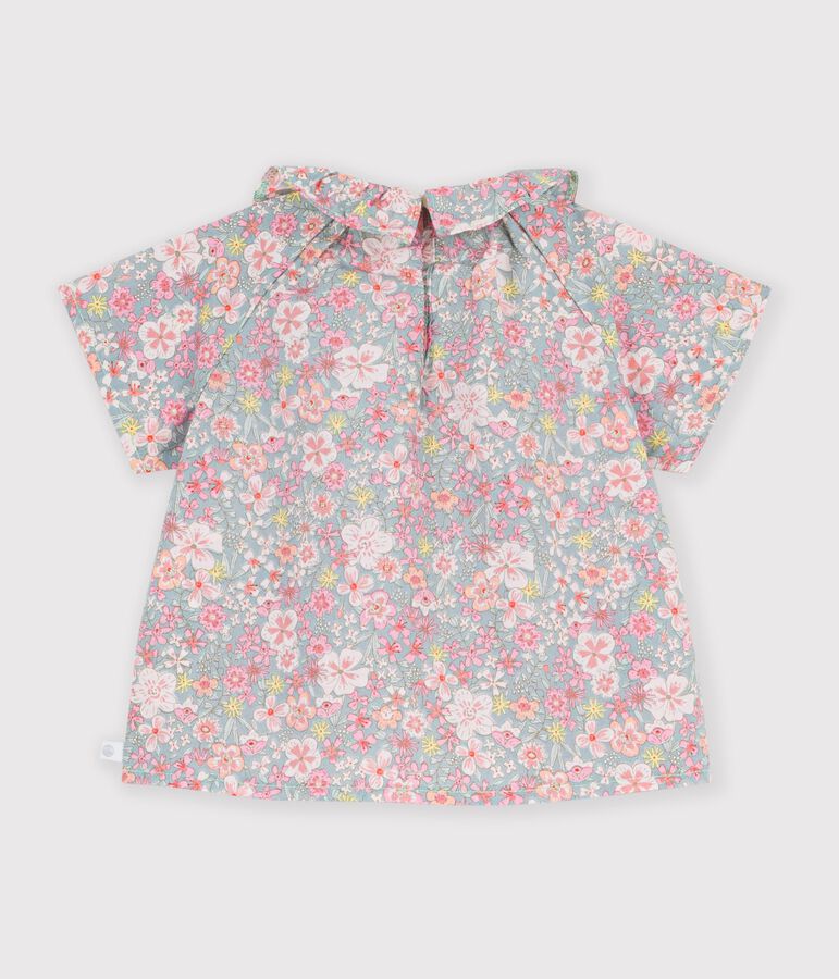 Kurz&auml;rmelige Baby-Bluse aus Baumwolle mit Blumenmuster blau/vielfarbig