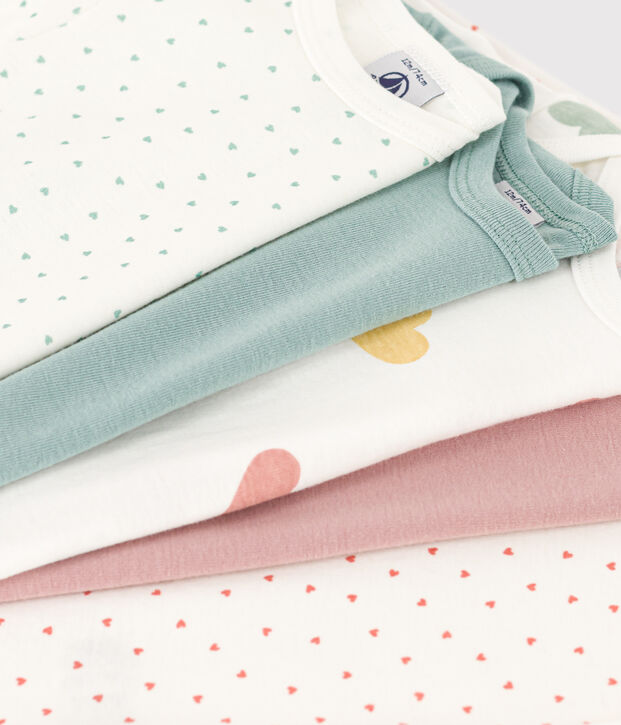 5er-Set lang&auml;rmelige Baby-Bodys mit Herzmotiv aus Baumwolle vielfarbig