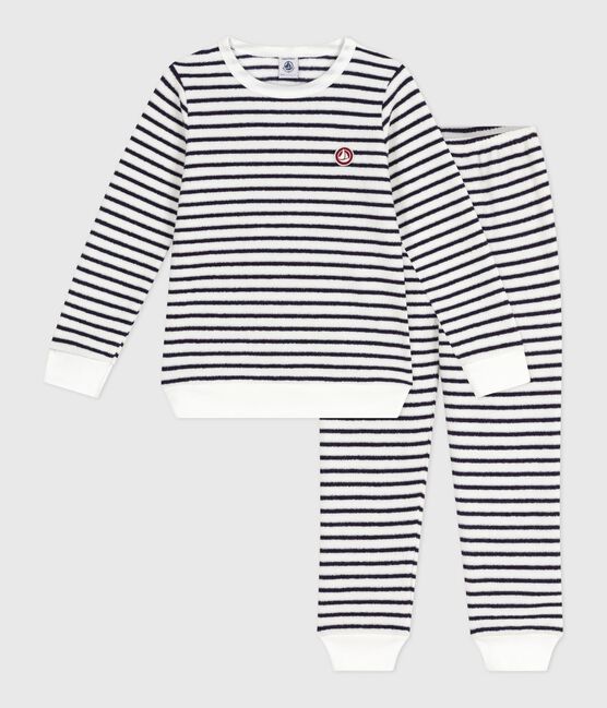 Kinder-Pyjama aus Baumwoll-Frottee mit Streifen blau MILK/ SOIR