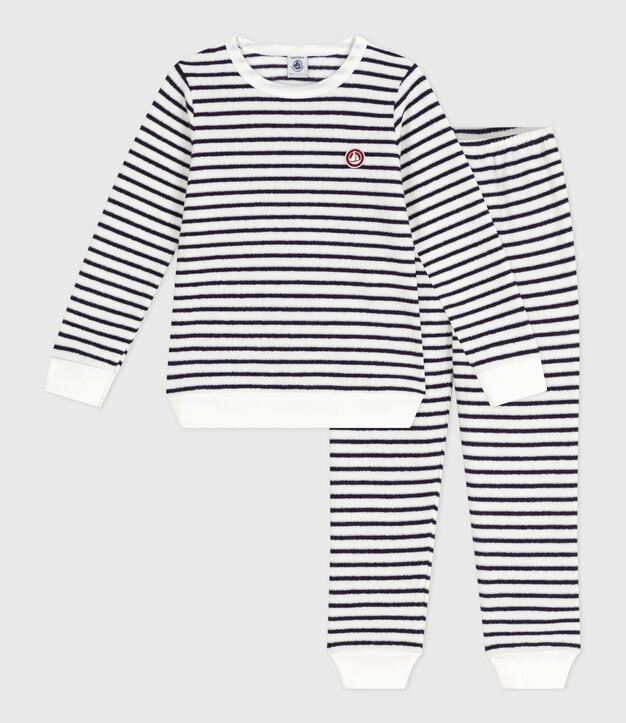 Kinder-Pyjama aus Baumwoll-Frottee mit Streifen blau/blau