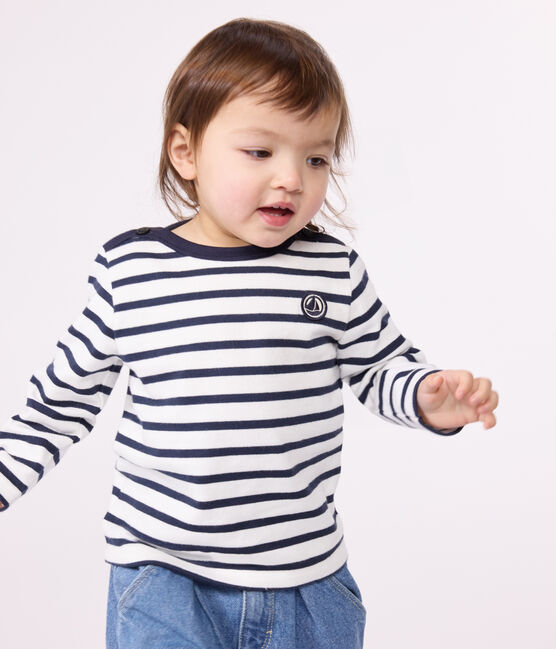 Baby-Streifenshirt aus dickem Jersey weiss MARSHMALLOW/blau SMOKING