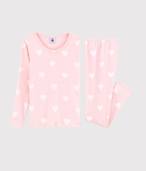 Snugfit-Kinderpyjama aus Bio-Baumwolle mit rosafarbenem Herzmotiv für Mädchen rosa MINOIS/weiss MARSHMALLOW