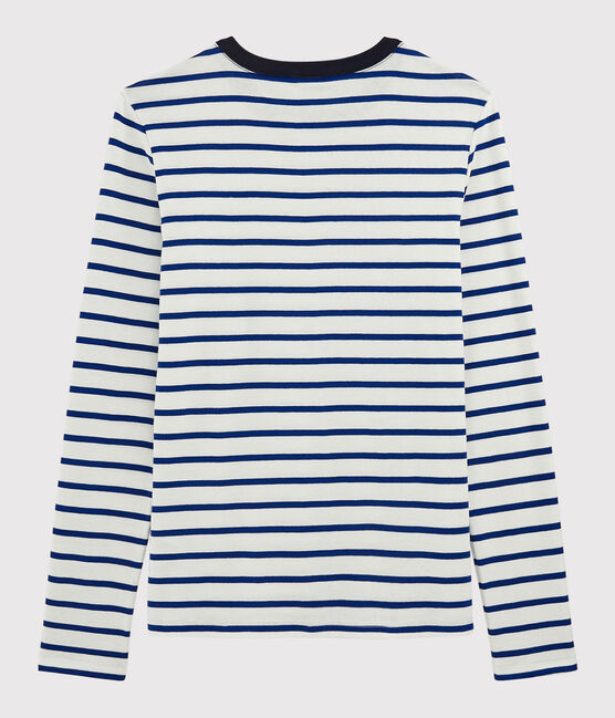 Damen-T-Shirt aus Baumwolle mit Rundhalsausschnitt weiss MARSHMALLOW/blau SURF
