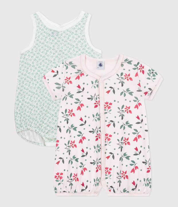 2er-Set Baby-Kurzoverall aus Baumwolle mit Blumenmotiv vielfarbig