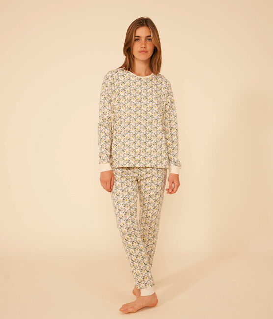 Damen-Pyjama aus Baumwolle mit Blumenmuster weiss AVALANCHE/ MULTICO