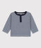 Langärmeliges Baby-T-Shirt aus Doppeljersey mit Ringelstreifen blau MEDIEVAL/ MONTELIMAR