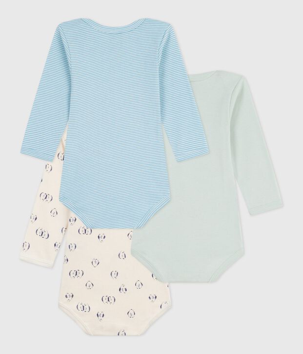 Set lang&auml;rmeliger Baby-Bodys aus Baumwolle mit Pinguin-Motiv vielfarbig