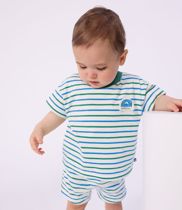 Kurz&auml;rmeliges Baby-T-Shirt aus Baumwolle mit Streifen weiss/vielfarbig