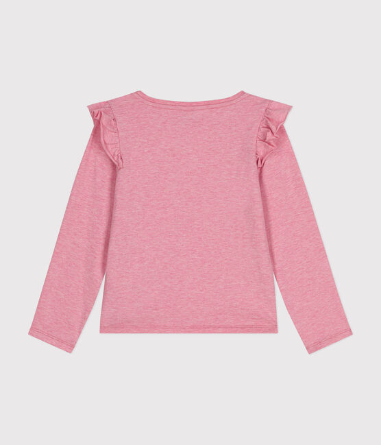 Langärmeliges Kinder-T-Shirt aus Rippstrick für Mädchen rosa ROSELINE CHINE
