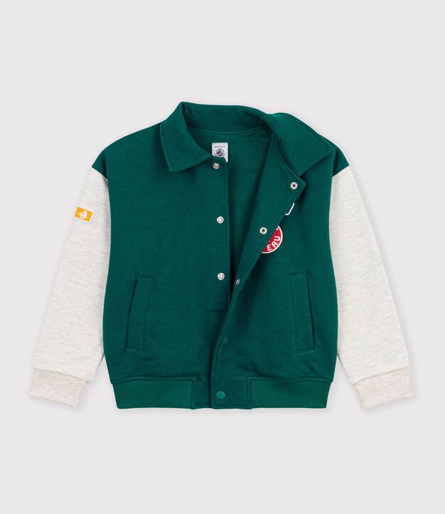 Kinder College-Jacke aus Baumwolle im Colorblock gr&uuml;n/beige