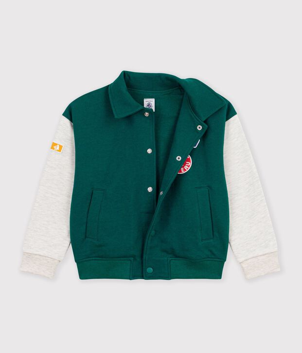 Kinder College-Jacke aus Baumwolle im Colorblock gr&uuml;n/beige