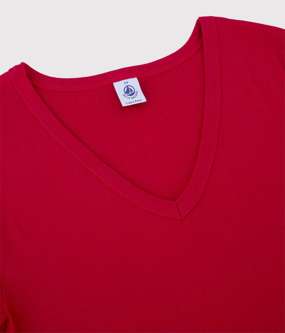 Klassisches Damen-T-Shirt aus Baumwolle mit V-Ausschnitt rot TERKUIT
