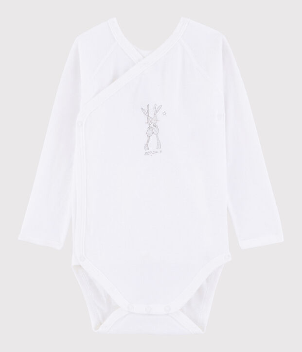 Lang&auml;rmeliger Baby-Body in Wickelform M&auml;dchen/Jungen weiss