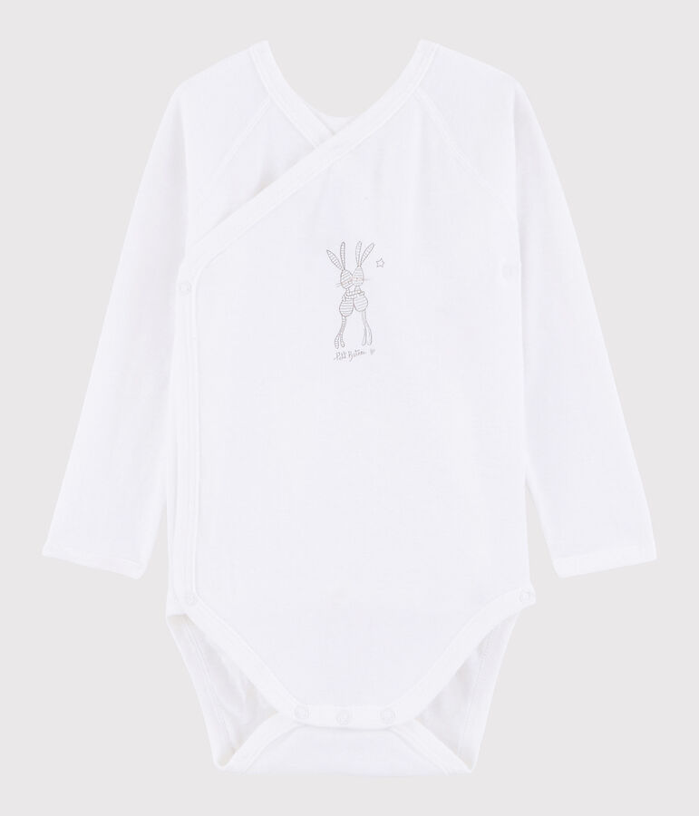 Lang&auml;rmeliger Baby-Body in Wickelform M&auml;dchen/Jungen weiss
