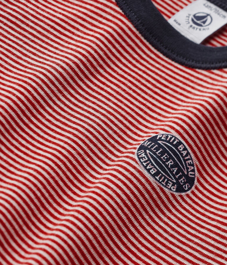 Jungen-Schlafanzug mit Milleraies-Ringelmuster rot/weiss