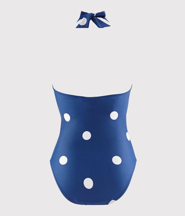 Damen-Badeanzug aus recyceltem Material blau/weiss