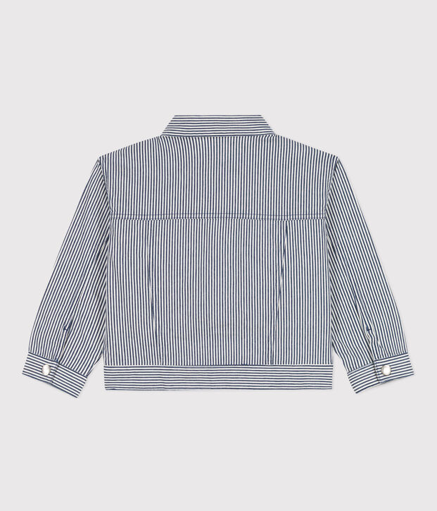 Kinderjacke aus gestreiftem Baumwollcanvas f&uuml;r M&auml;dchen blau/weiss