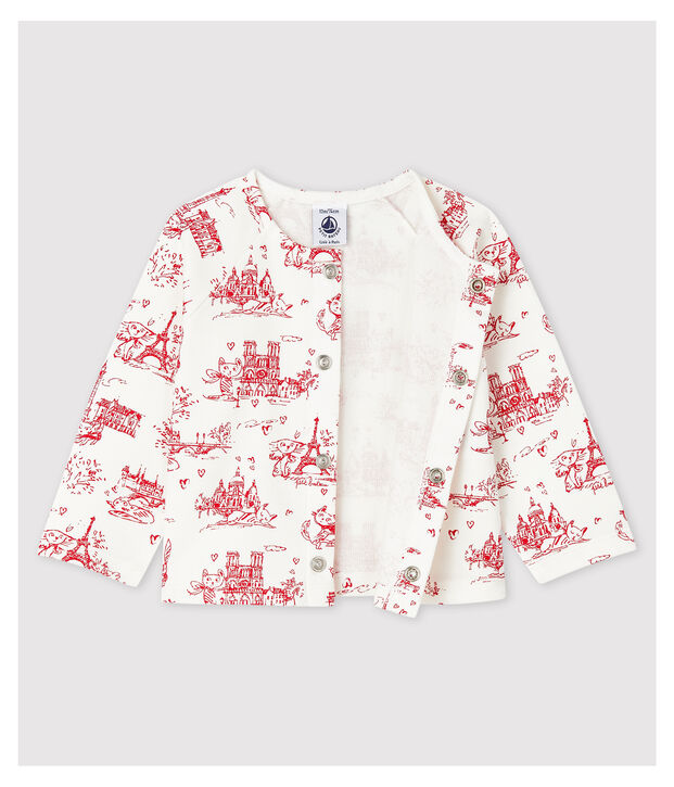Baby-Cardigan aus bedrucktem Molton f&uuml;r M&auml;dchen weiss/rot