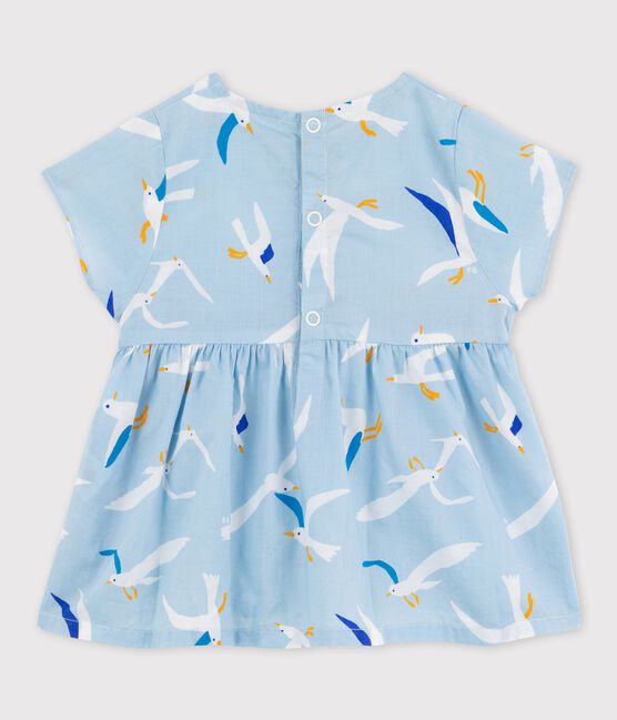 Kurzärmelige Baby-Bluse aus Popeline für Mädchen blau JASMIN/weiss MULTICO