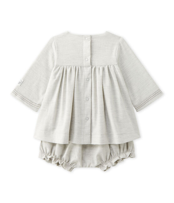 Besticktes Baby-Mädchen-Kleid aus Twill mit Bloomers grau GRIS CHINE