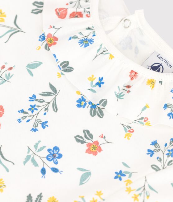 Kurzärmeliges T-Shirt aus Baumwolle für Mädchen weiss MARSHMALLOW/weiss MULTICO