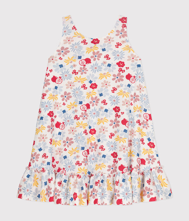 &Auml;rmelloses Kleid aus Baumwolle f&uuml;r M&auml;dchen weiss/vielfarbig