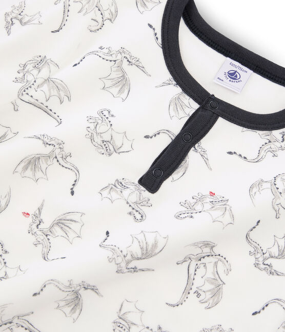 Samt-Pyjama für kleine Jungen weiss MARSHMALLOW/weiss MULTICO