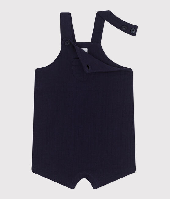 Kurzbeinige Baby-Latzhose aus einfarbigem Musselin-Stoff blau SMOKING