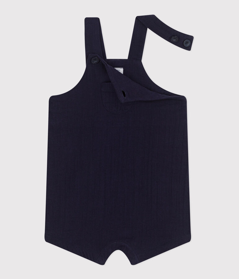 Kurzbeinige Baby-Latzhose aus einfarbigem Musselin-Stoff blau