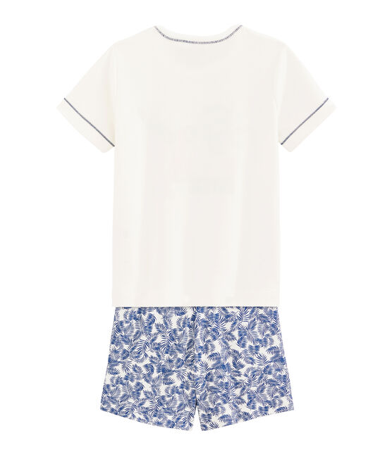 Rippstrick-Kurzpyjama für kleine Jungen weiss MARSHMALLOW/weiss MULTICO