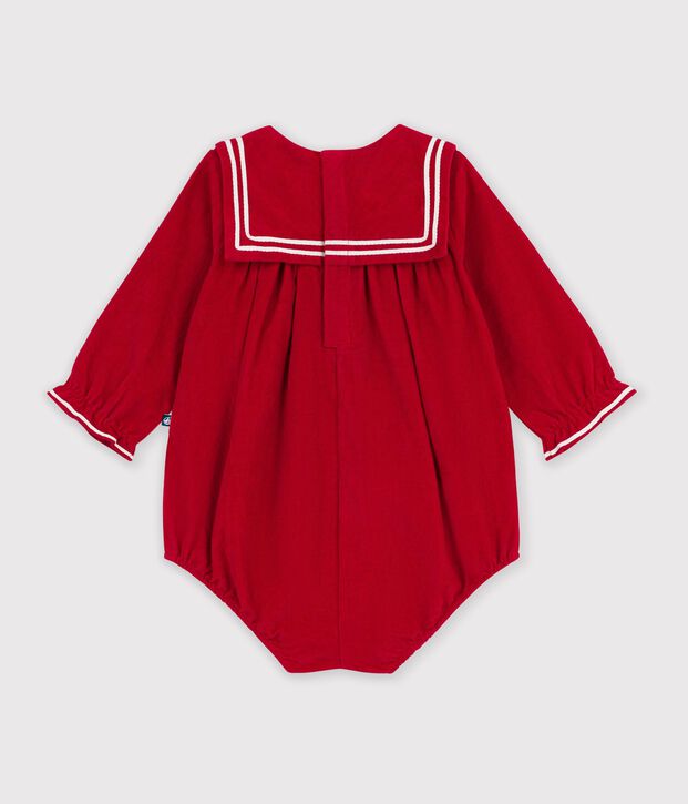 Baby-Kurzoverall aus einfarbigem Feincord mit Kragen rot