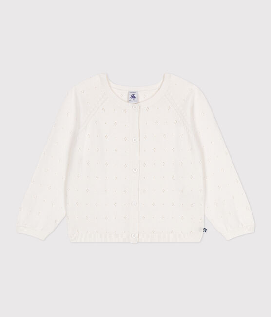 Kinder-Strickjacke aus Baumwolle mit Zierstrick weiss MARSHMALLOW