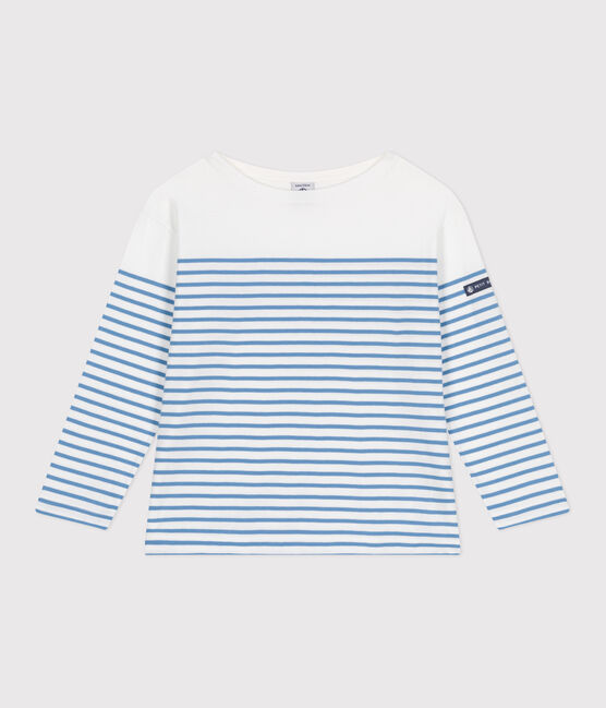 Langärmeliges Kinder-T-Shirt "Marinière" aus Baumwolle weiss MARSHMALLOW/blau ALASKA