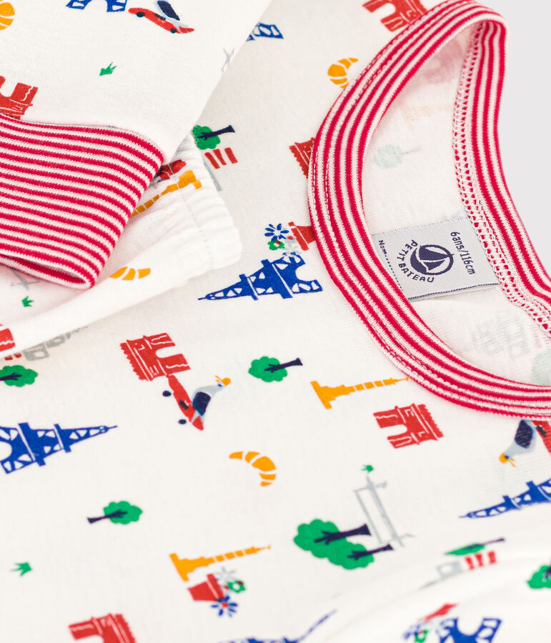 Kinderpyjama aus Baumwolle mit Paris-Printmotiv weiss MARSHMALLOW/weiss MULTICO