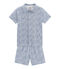 Rippstrick-Kurzpyjama für kleine Jungen weiss MARSHMALLOW/blau MAJOR