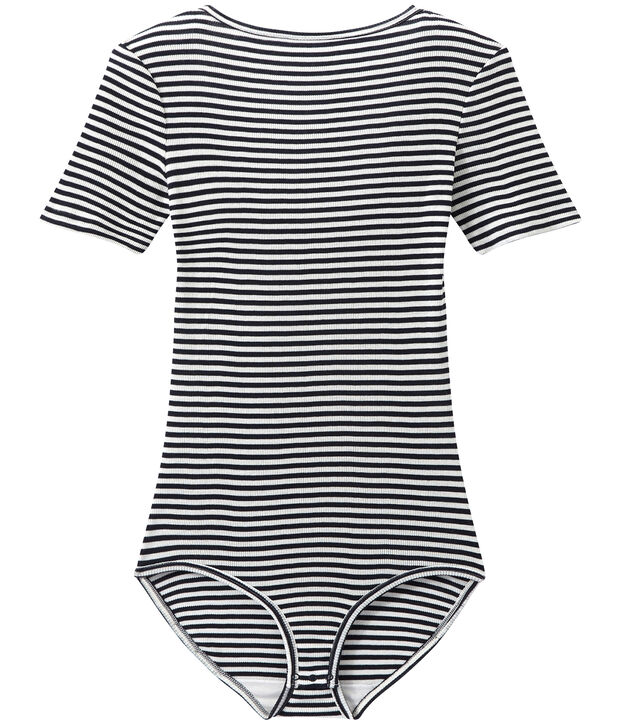 Damen-Body aus hauchzarter Baumwolle blau/weiss
