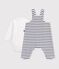 Baby-Set Latzhose und Body aus Baumwolle mit Kragen und Streifen weiss/blau