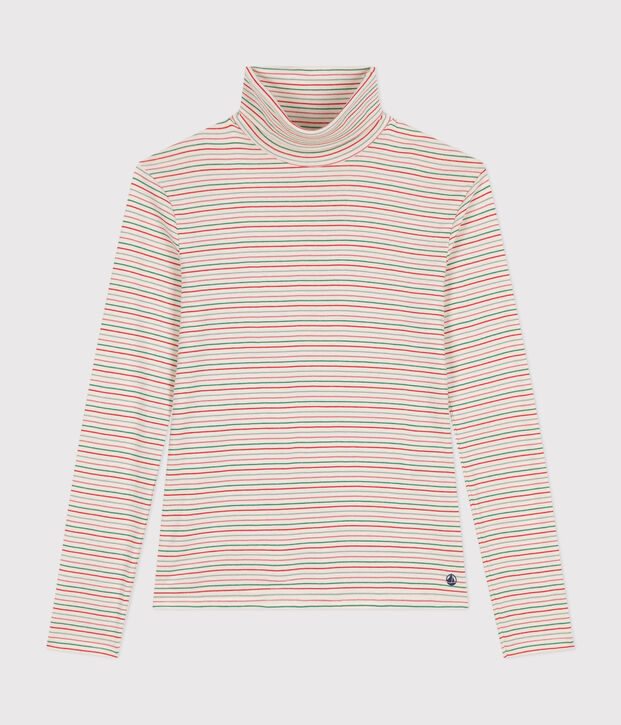 Damen-Rollkragenshirt L'Iconique aus Baumwolle naturfarben/vielfarbig