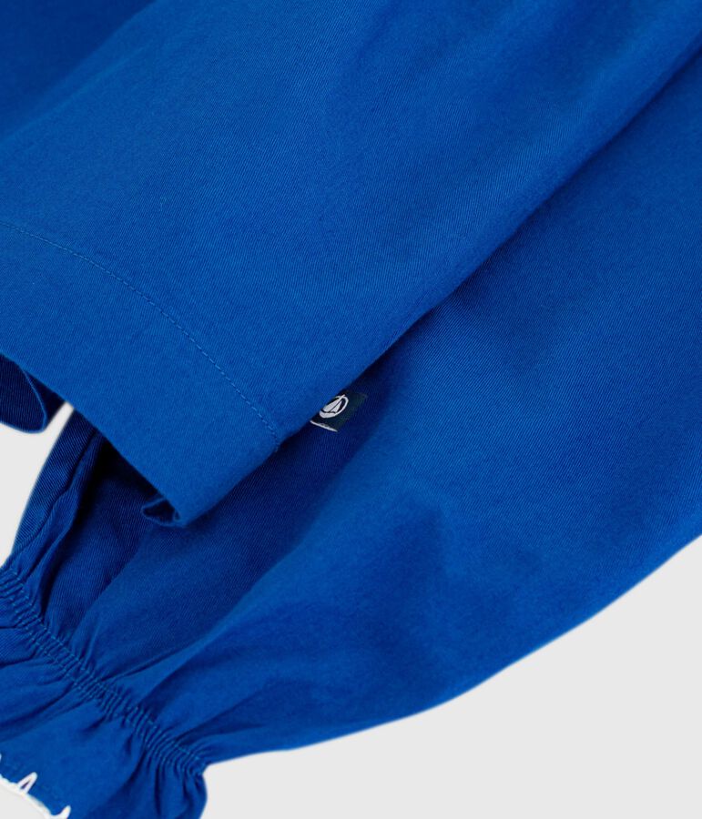 Lang&auml;rmeliges Kinder-Kleid aus einfarbiger Baumwolle blau