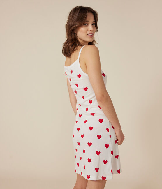 Kurzes Nachthemd aus Baumwolle für Damen weiss MARSHMALLOW/rot TERKUIT