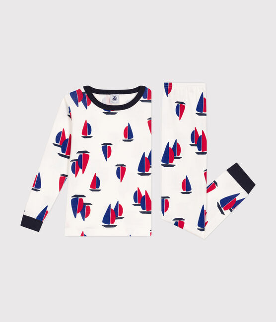 Eng anliegender Kinder-Pyjama aus Baumwolle mit Schiffchen-Motiv weiss MARSHMALLOW/weiss MULTICO