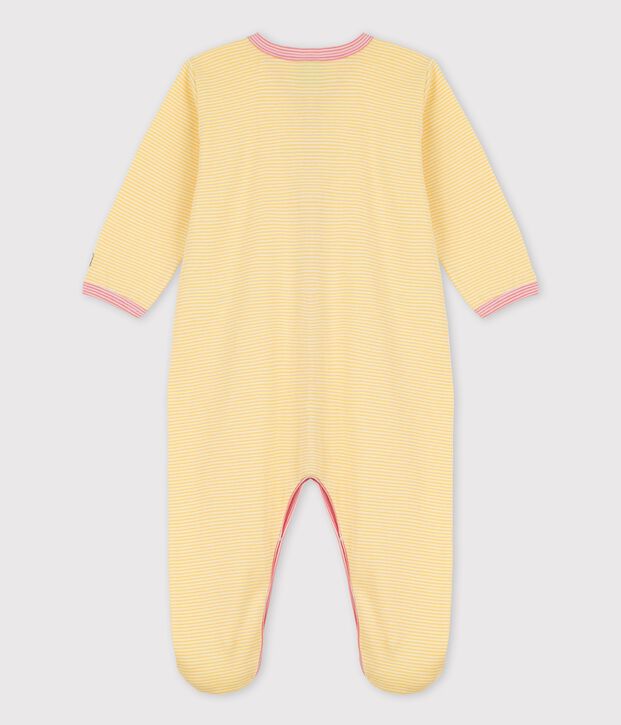 Gestreifter Baby-Strampler aus Bio-Baumwolle gelb/weiss
