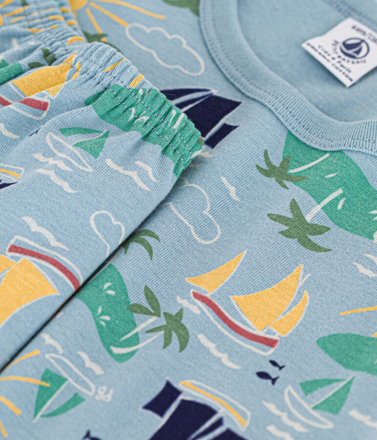 Kinder-Kurzpyjama f&uuml;r Entdecker aus Baumwolle blau/vielfarbig