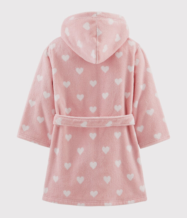 Frottee-Bademantel mit Herzchen-Muster f&uuml;r M&auml;dchen rosa/weiss