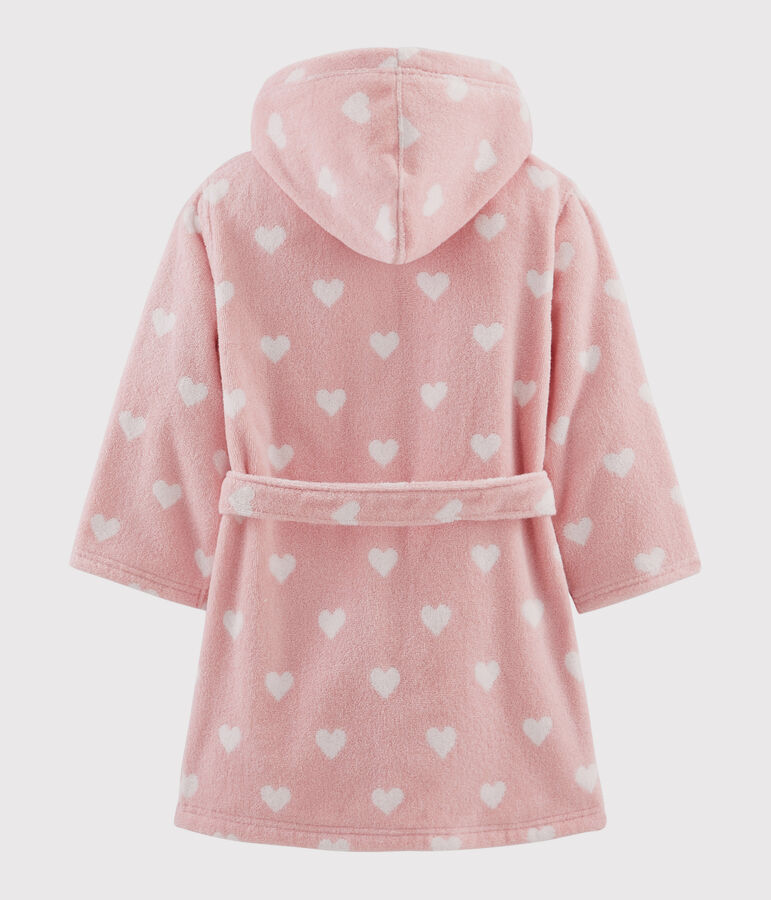 Frottee-Bademantel mit Herzchen-Muster f&uuml;r M&auml;dchen rosa/weiss
