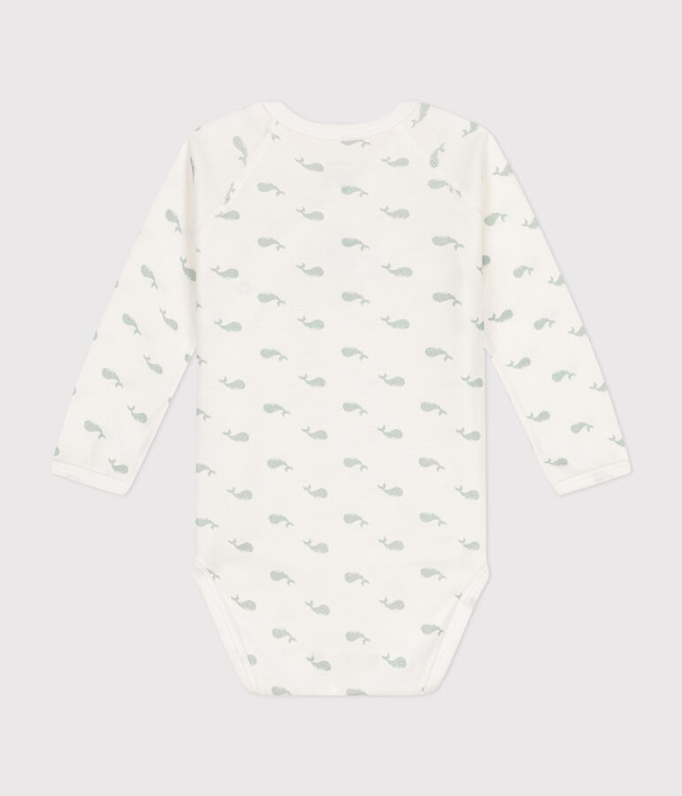 Lang&auml;rmeliger Wickelbody aus Baumwolle weiss/gr&uuml;n