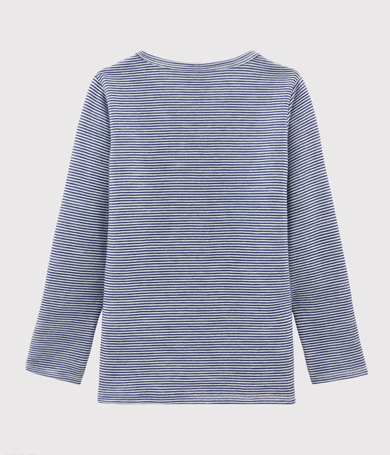 Langärmeliges T-Shirt aus Wolle und Baumwolle mit Ringelstreifen blau MEDIEVAL/weiss MARSHMALLOW